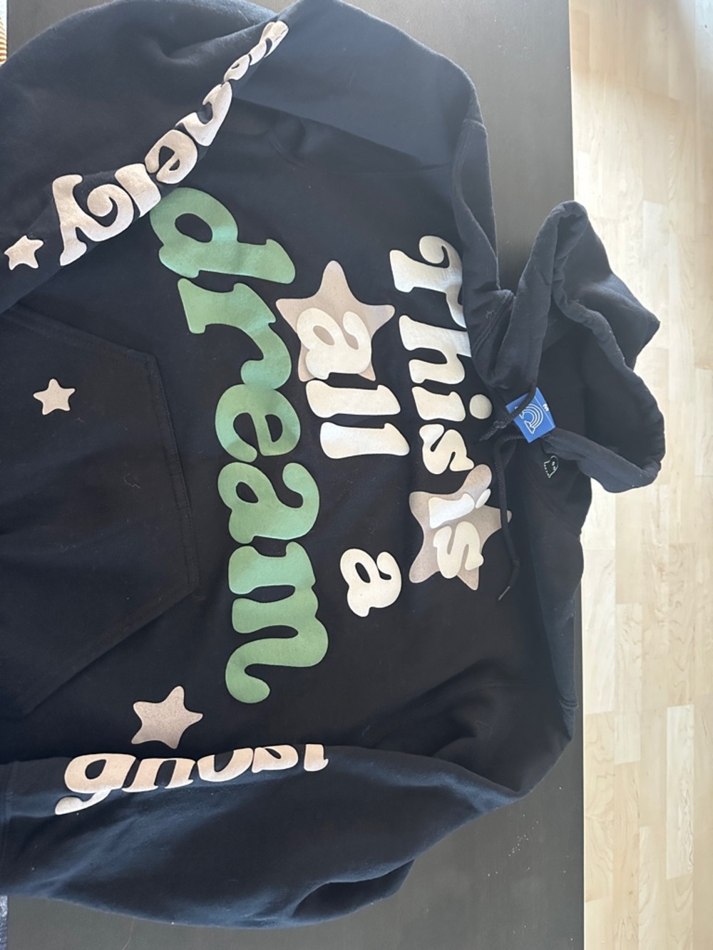LONELY GHOST Black Hoodie with Green and Cream Graphic
